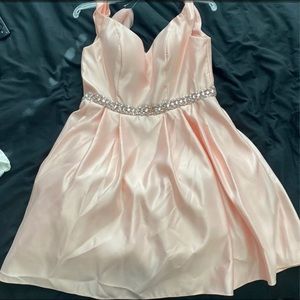 Pink rhinestone formal fit and flare dress